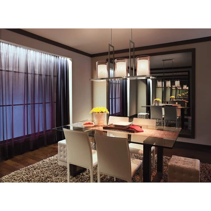 Triad 40"W 6-Light Classic Pewter Finish Clear Glass White Vetro Mica Shades Linear Chandelier by Kichler