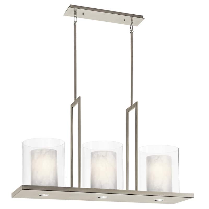 Triad 40"W 6-Light Classic Pewter Finish Clear Glass White Vetro Mica Shades Linear Chandelier by Kichler