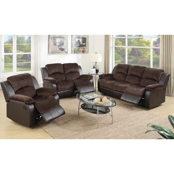 Shop Pogradec Brown Upholstered Padded Suede and Faux Leather 3piece Living Room Set  Free 