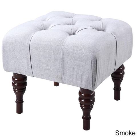 Chic Home Bach Blue/ Grey/ Beige Linen/ Wood Button Tufted Solid Turned Legs Ottoman