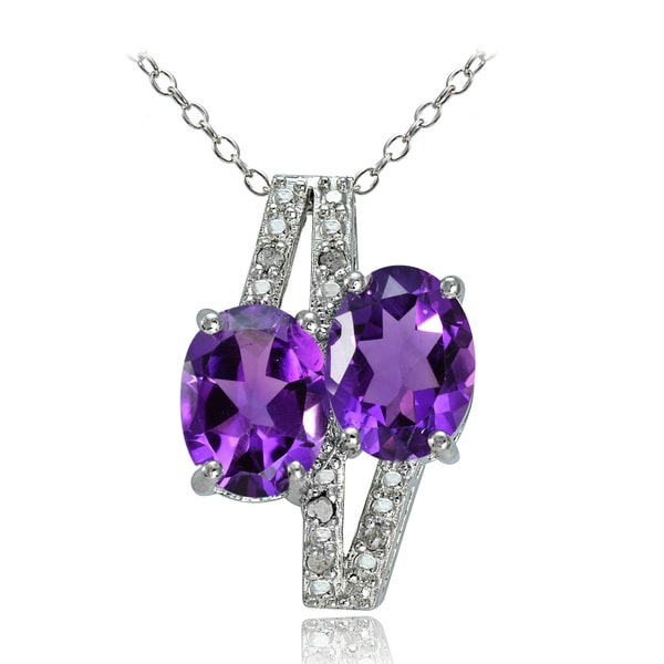 Glitzy Rocks Sterling Silver Gemstone and Diamond Accent Friendship Necklace