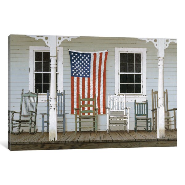 iCanvas Chair Family With Flag by Zhen-Huan Lu Canvas Print