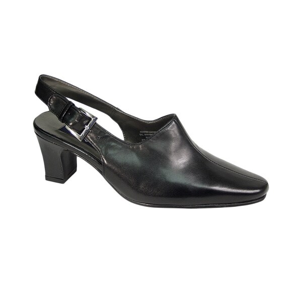 Peerage FIC Tessa Women Wide Width Leather Slingback Pump Brown 8.5