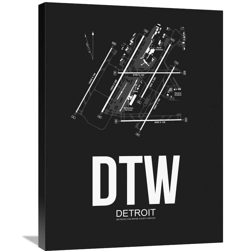 Naxart Studio 'DTW Detroit Airport Black' Stretched Canvas Wall Art