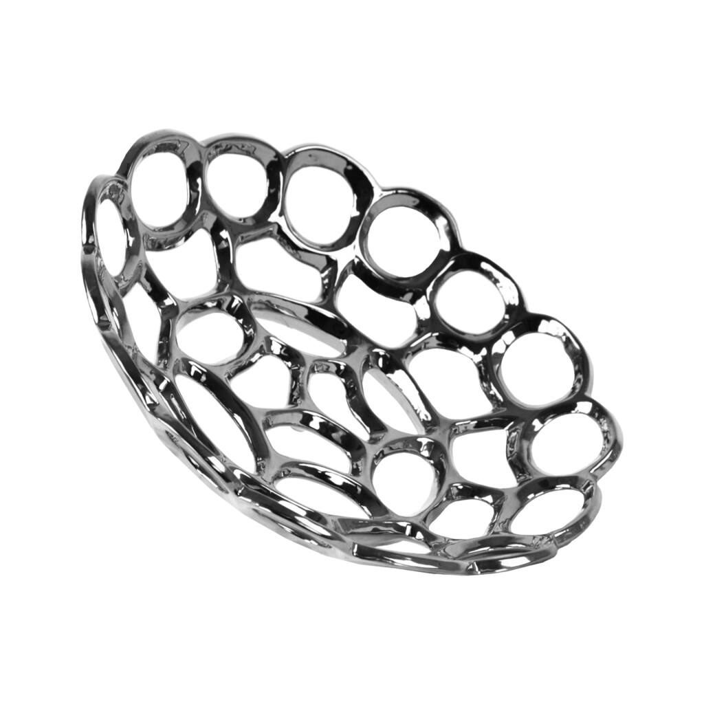 Silver-finish Ceramic Round Chain-link Concave Tray