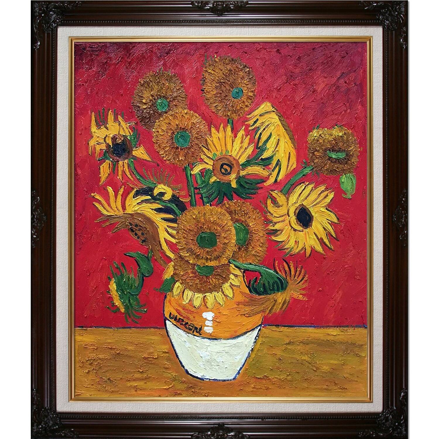 La Pastiche Original 'sunflowers, Red' Hand-painted Framed Canvas Art 