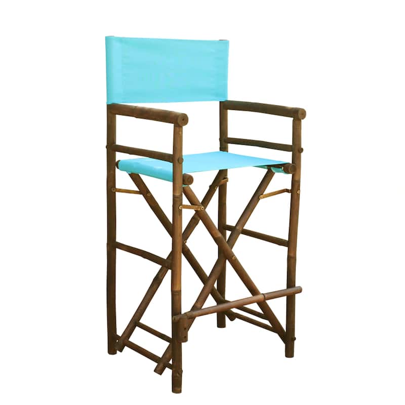 Zew Handcrafted Espresso Bamboo Bar Height Director Chair - Brown with Aqua Blue Canvas