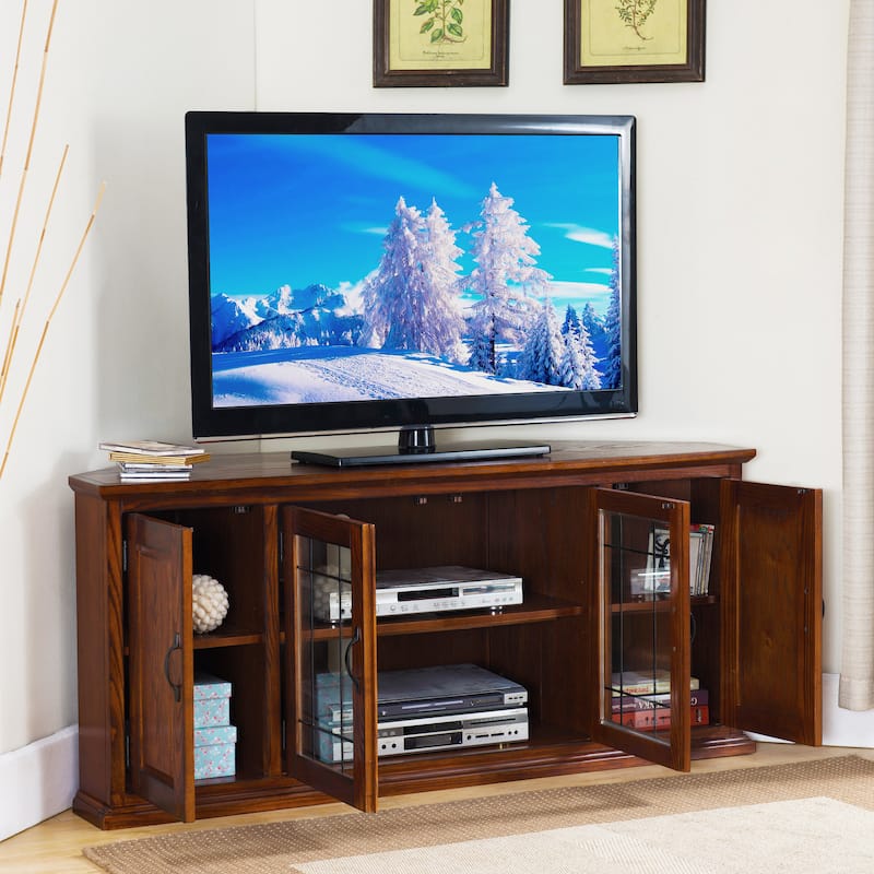 Leick Home Leaded Glass Corner TV Stand with Enclosed Storage