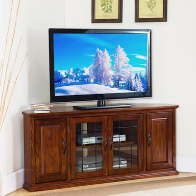 Leick Home Leaded Glass Corner TV Stand with Enclosed Storage