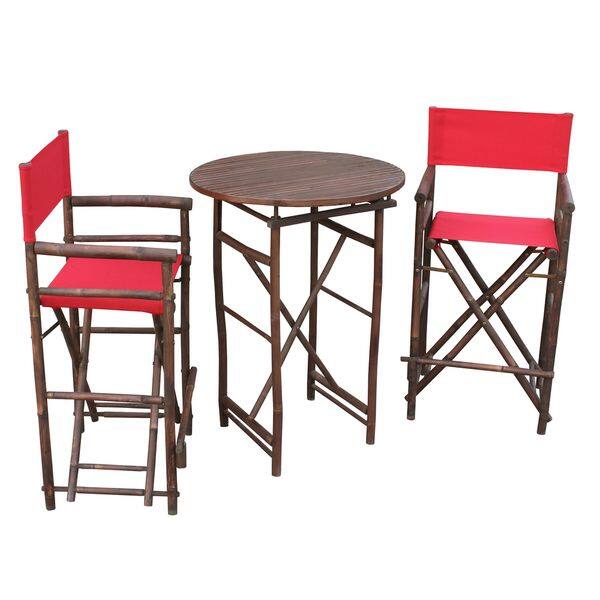 slide 2 of 18, Bamboo Espresso Pub Set With 2 Black High Director Chairs & Round Table Red