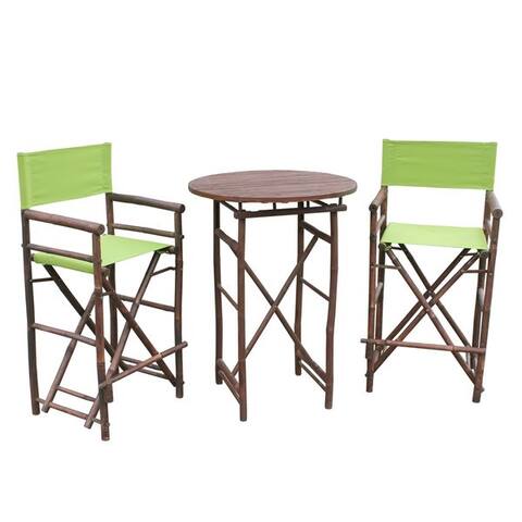 Bamboo Espresso Pub Set With 2 Black High Director Chairs & Round Table