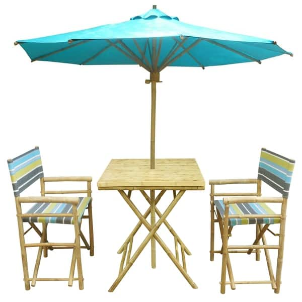 Shop Bamboo Patio Set Of 2 Director Chairs And Square Table With