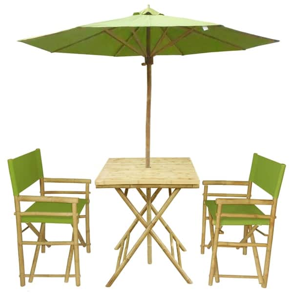 Shop Bamboo Patio Set Of 2 Director Chairs And Square Table With Matching Umbrella On Sale Overstock 11893895