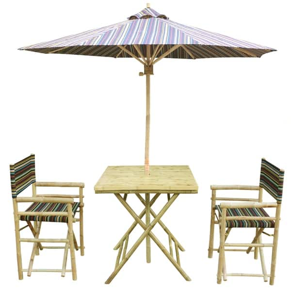 Shop Bamboo Patio Set Of 2 Director Chairs And Square Table With