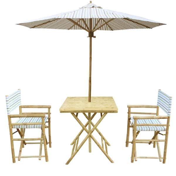 Shop Bamboo Patio Set Of 2 Director Chairs And Square Table With