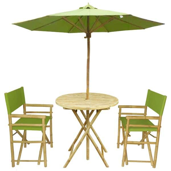 Shop Black Friday Deals On Bamboo Patio Set Of 2 Director Chairs And Round Table With Matching Umbrella Overstock 11893907