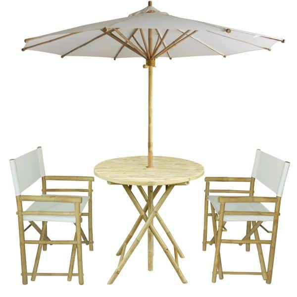 Shop Bamboo Patio Set Of 2 Director Chairs And Round Table With Matching Umbrella Overstock 11893907