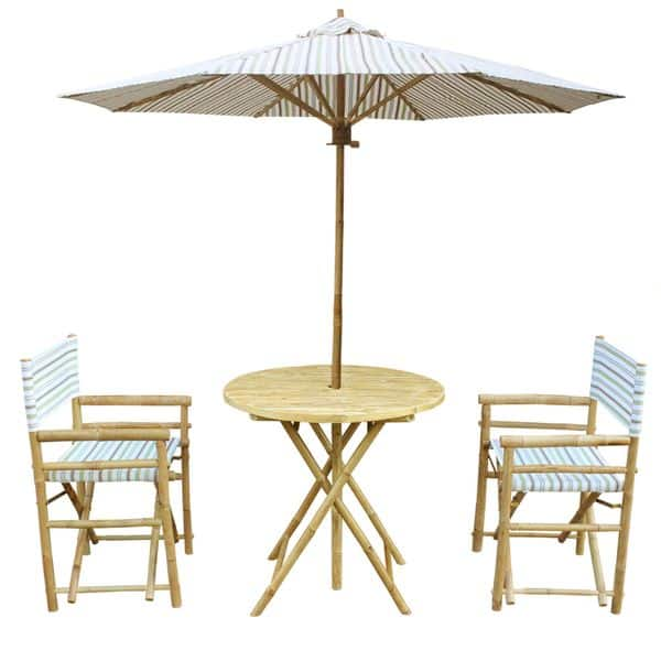 Shop Bamboo Patio Set Of 2 Director Chairs And Round Table With Matching Umbrella Overstock 11893907