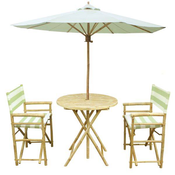 Shop Bamboo Patio Set Of 2 Director Chairs And Round Table With Matching Umbrella Overstock 11893907