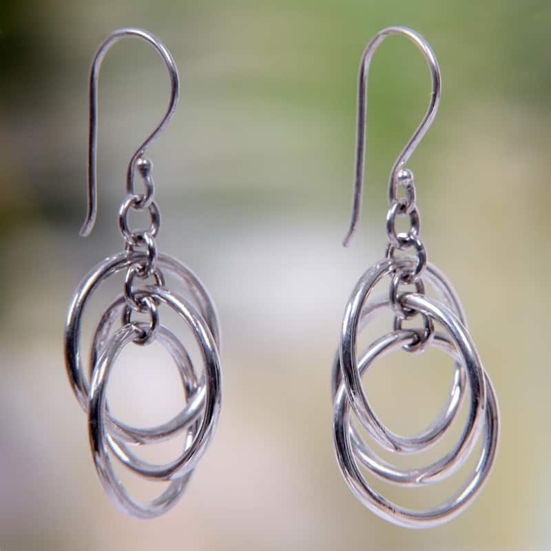 Handmade Sterling Silver 'Ring Ring' Earrings (Indonesia) - 1.6*0.7