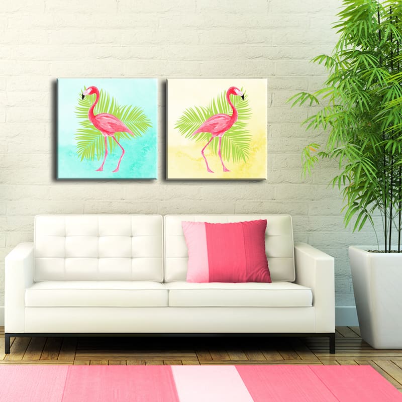Flamingo I/II' 2-Piece Wrapped Canvas Art Set