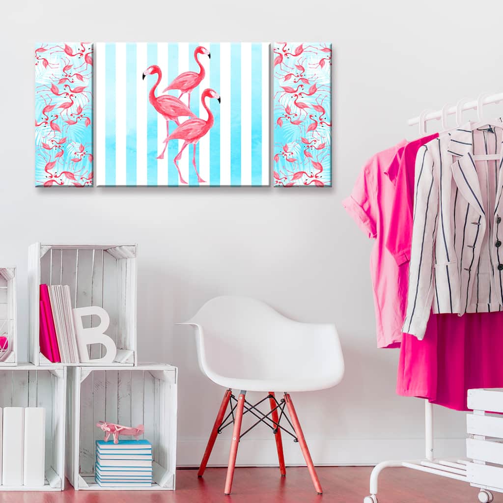 Ready2HangArt™ 'Flamingos align' 3-PC Wrapped Canvas Art Set