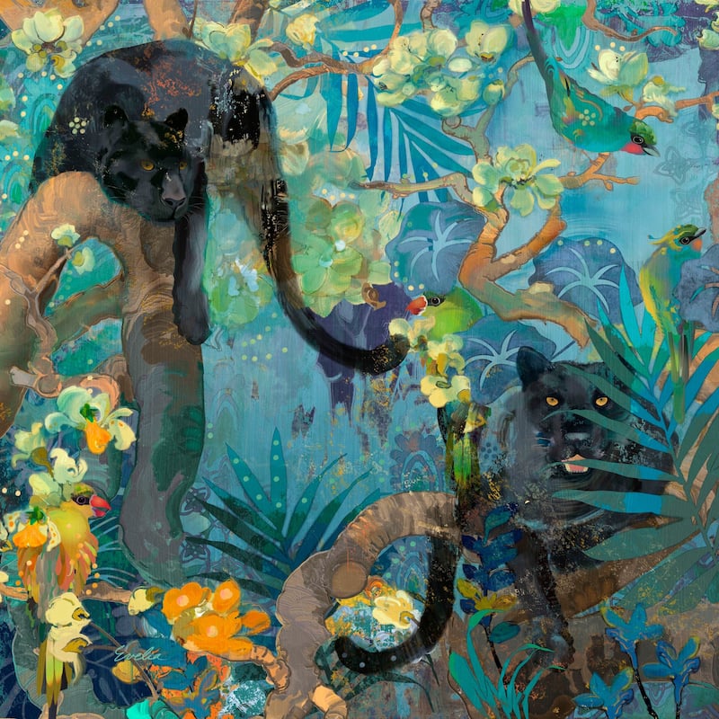 Marmont Hill - Jaguar and Green Parrots Print on Canvas - Multi-Color