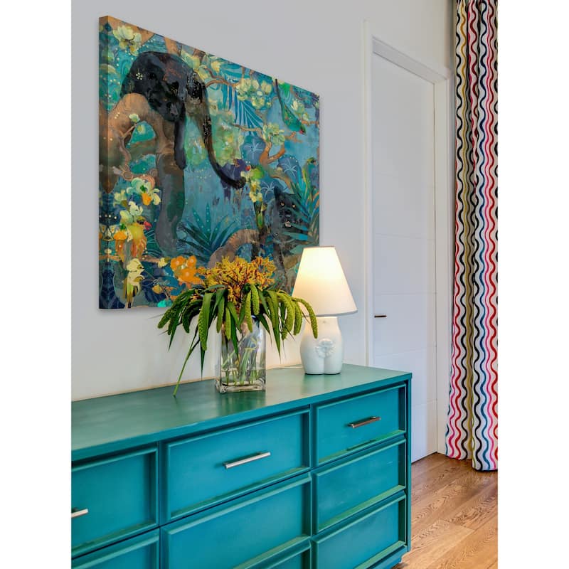 Marmont Hill - Jaguar and Green Parrots Print on Canvas - Multi-Color
