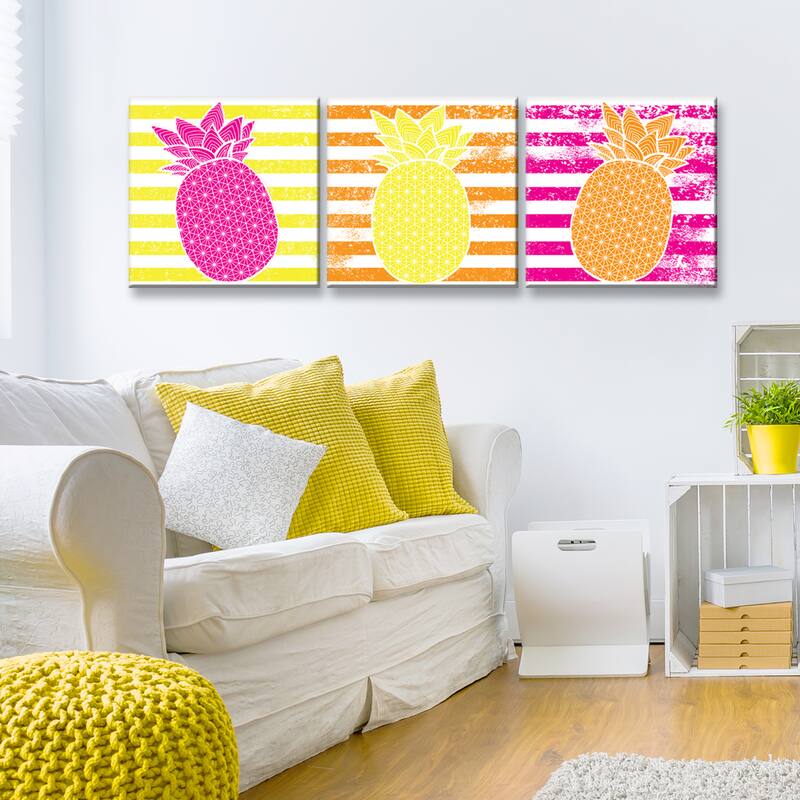 Ready2HangArt™ 'Starburst Pineapple III-B' 3-PC Wrapped Canvas Art Set