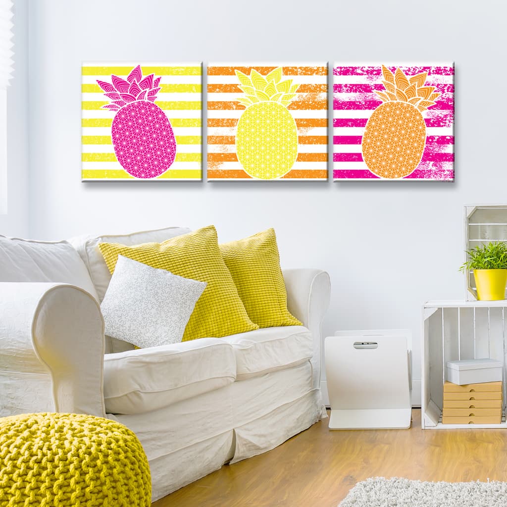 Ready2HangArt™ 'Starburst Pineapple III-B' 3-PC Wrapped Canvas Art Set