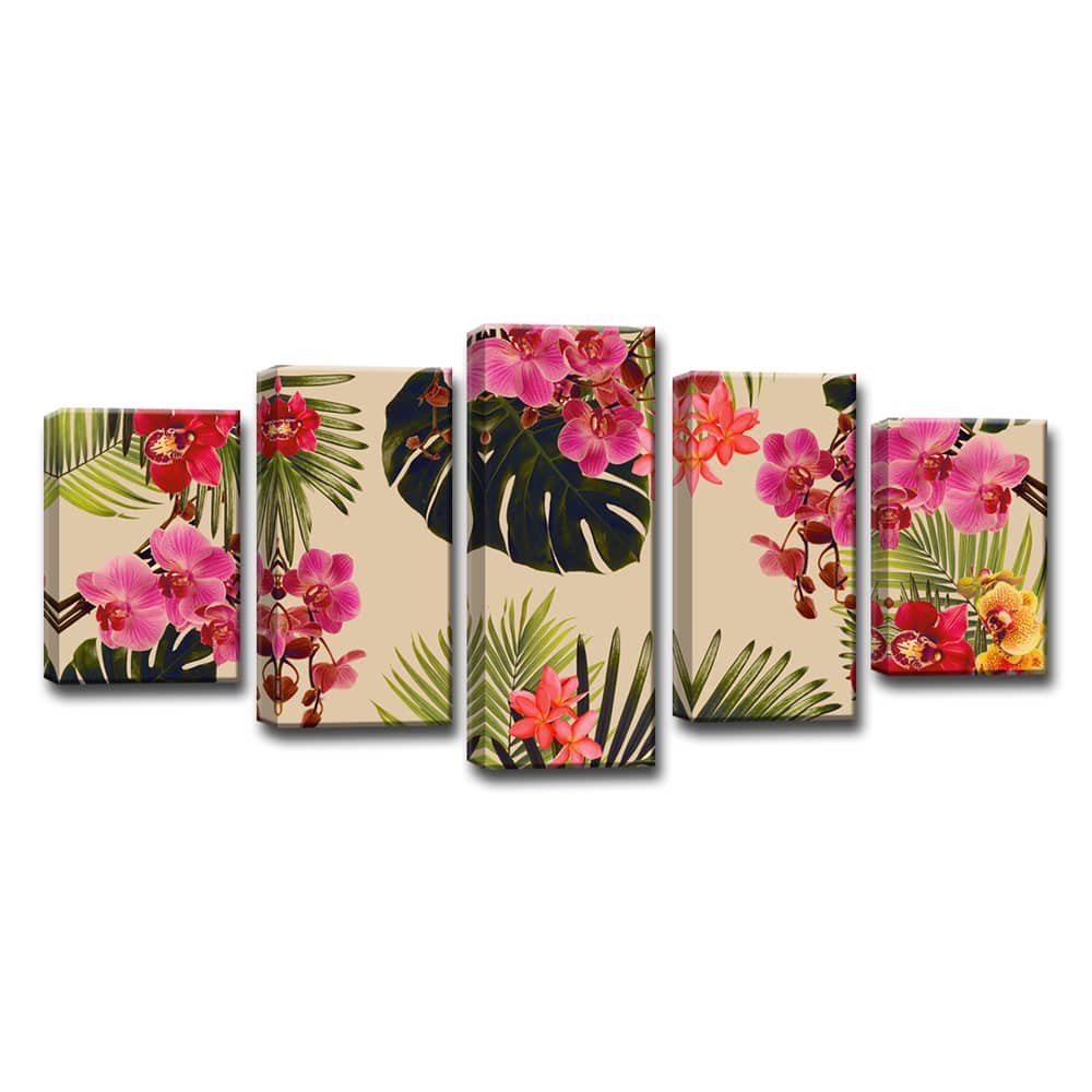 The Curated Nomad 5-piece 'Coastal Jungle' Wrapped Canvas Art Set