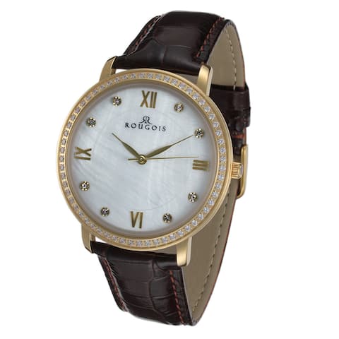 Rougois Covington Series Gold Tone Stainless Steel Watch with Leather Band