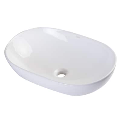 Eago White Ceramic 23-inch Oval Above-mount Bathroom Basin Vessel Sink