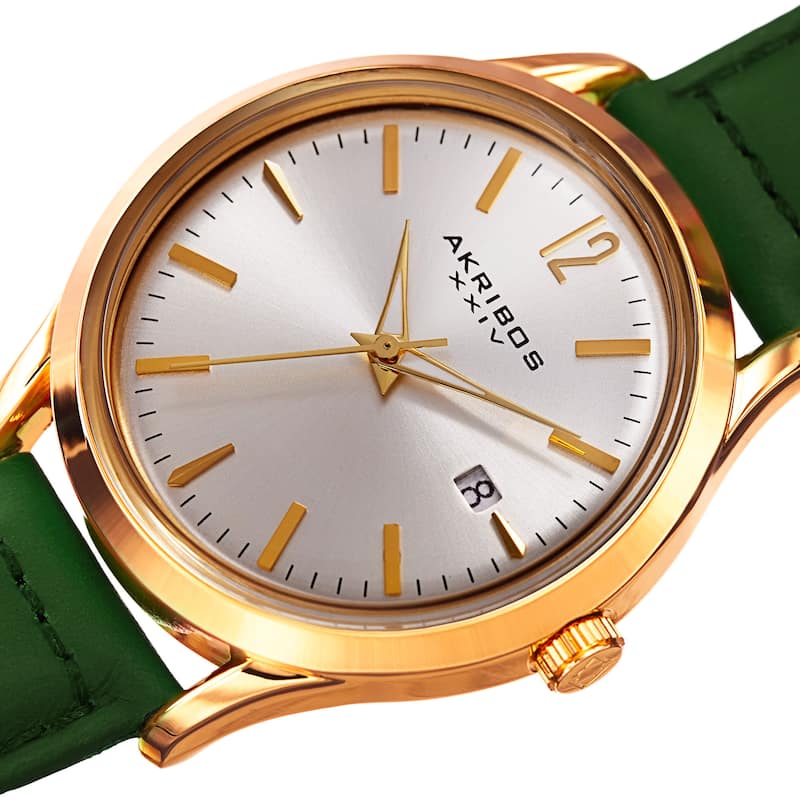 Akribos XXIV Women's Quartz Sunray Green Leather Strap Watch