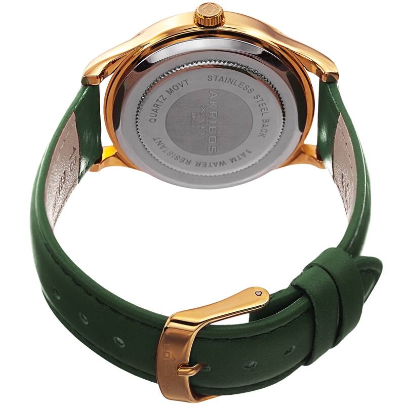 Akribos XXIV Women's Quartz Sunray Green Leather Strap Watch
