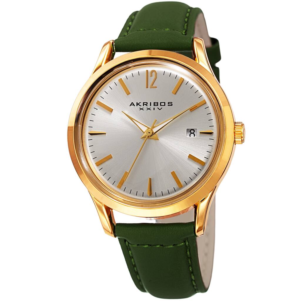 Akribos XXIV Women's Quartz Sunray Green Leather Strap Watch
