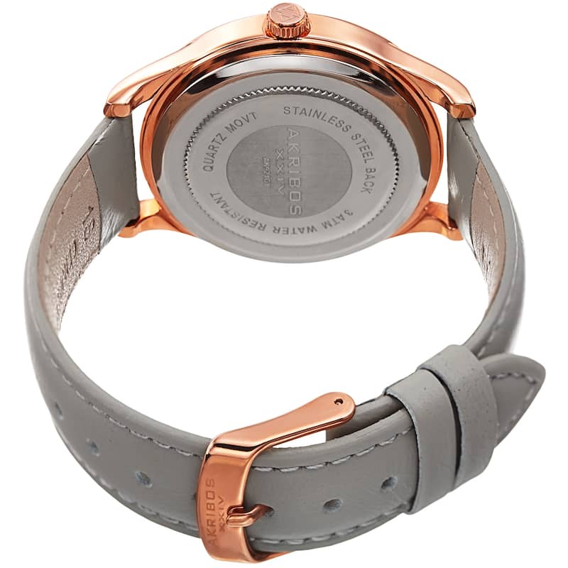 Akribos XXIV Women's Quartz Sunray Gray Leather Strap Watch - grey