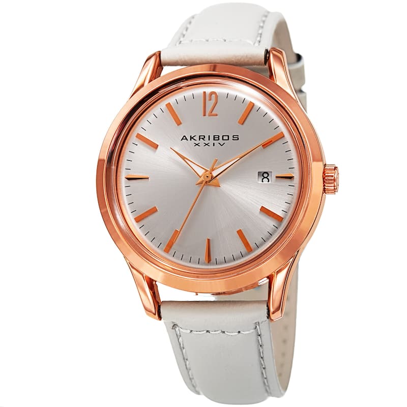 Akribos XXIV Women's Quartz Sunray Watch with Leather Strap