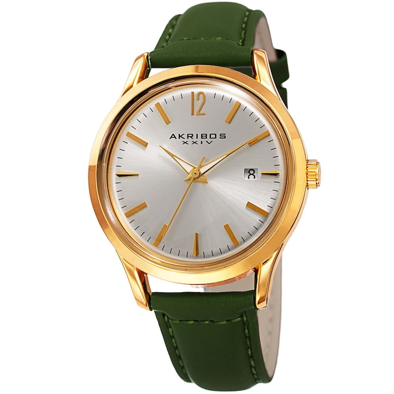 Akribos XXIV Women's Quartz Sunray Watch with Leather Strap - Green