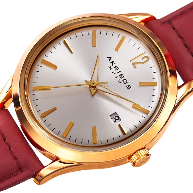 Akribos XXIV Women's Quartz Sunray Watch with Leather Strap