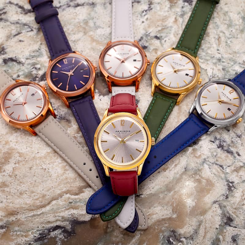 Akribos XXIV Women's Quartz Sunray Watch with Leather Strap