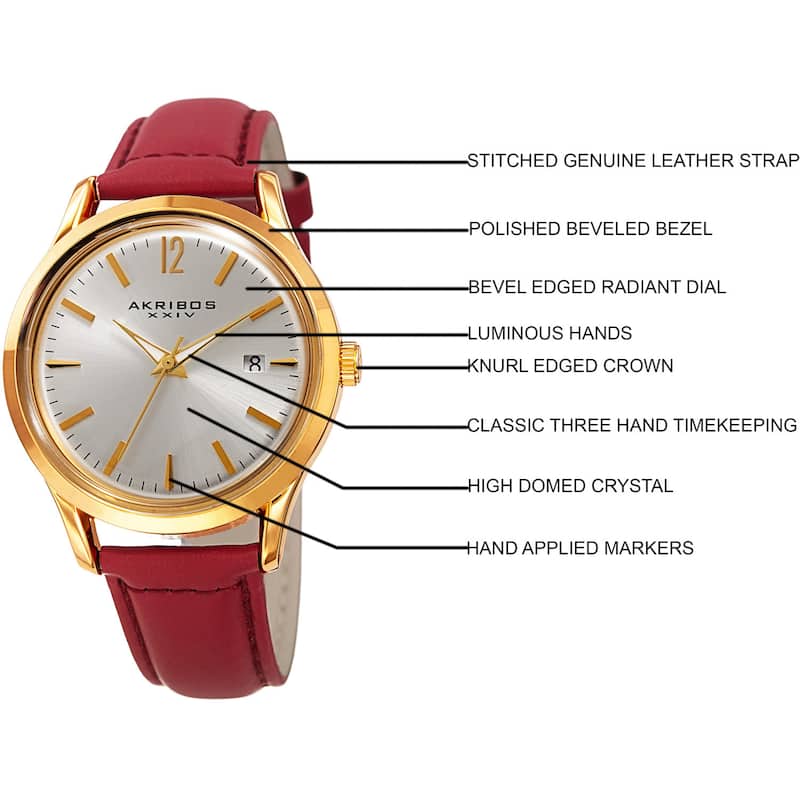 Akribos XXIV Women's Quartz Sunray Watch with Leather Strap