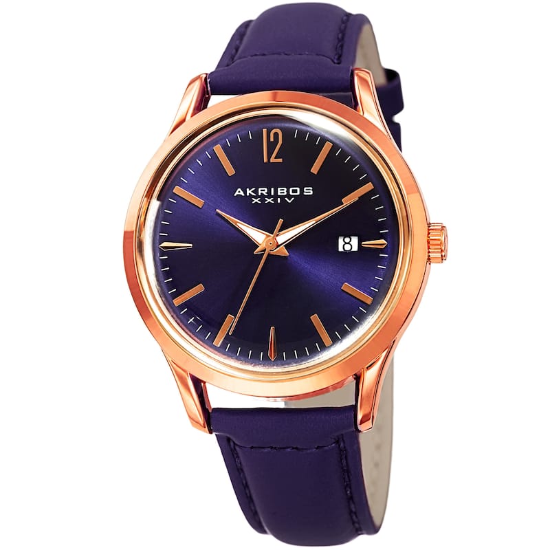 Akribos XXIV Women's Quartz Sunray Watch with Leather Strap