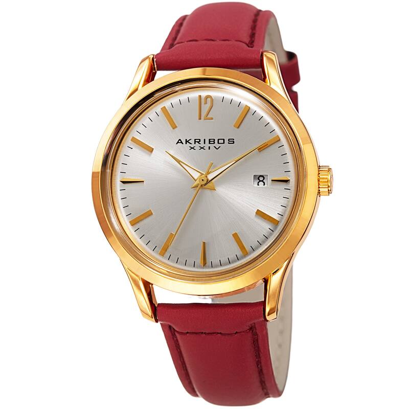 Akribos XXIV Women's Quartz Sunray Watch with Leather Strap