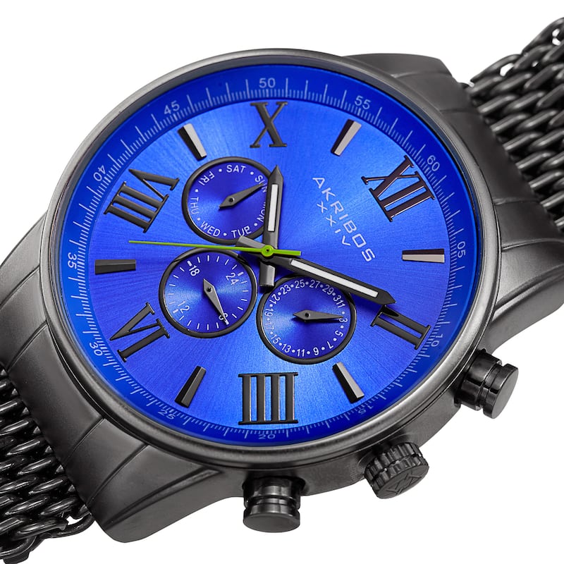Akribos Men's Swiss Quartz Multifunction Gray Blue Mesh Bracelet Watch