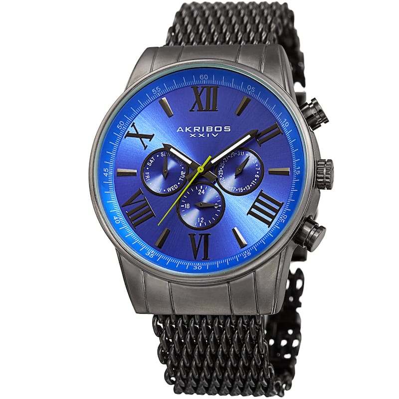 Akribos Men's Swiss Quartz Multifunction Gray Blue Mesh Bracelet Watch