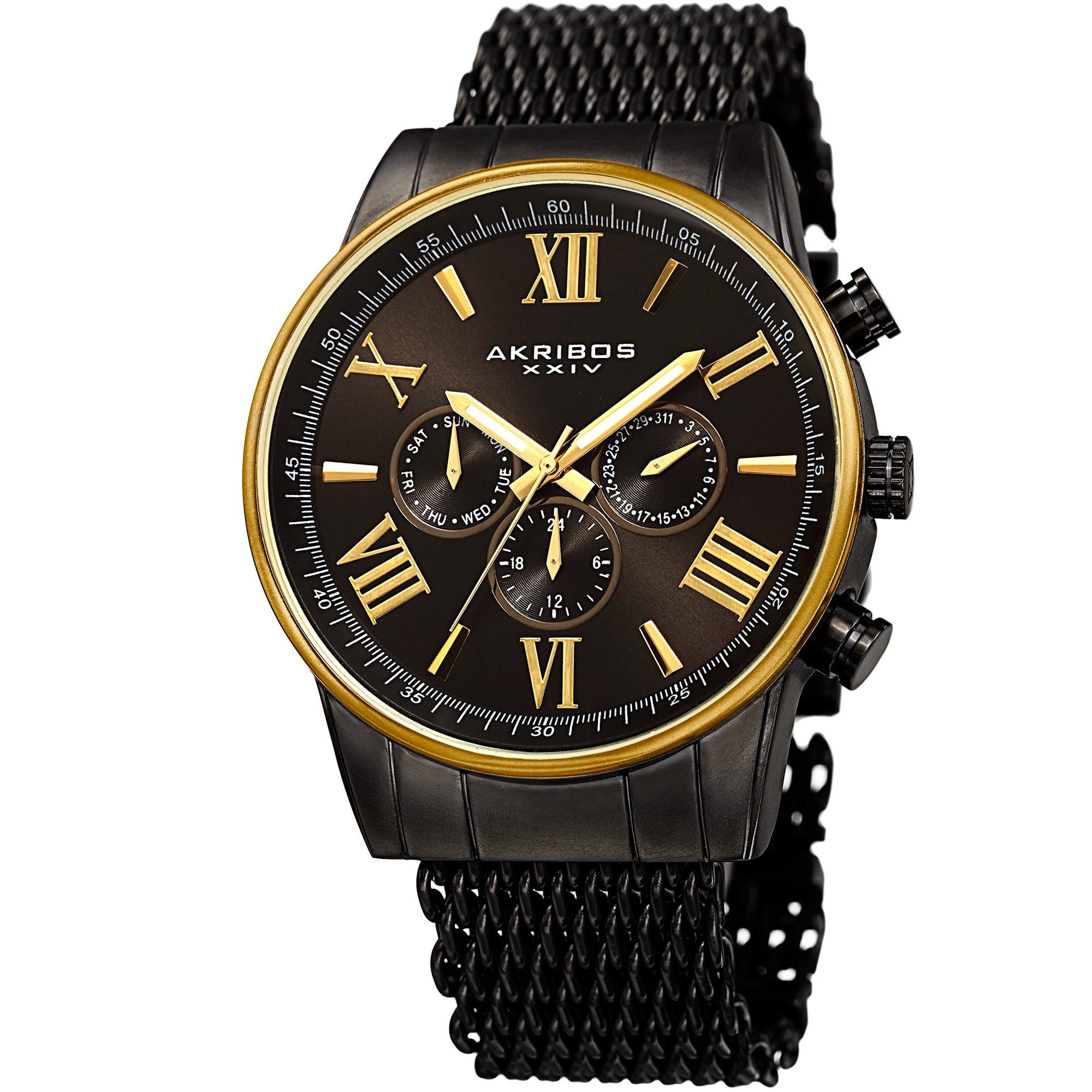 quartz black and gold watch