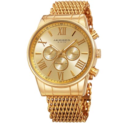 Akribos Men's Swiss Quartz Multifunction Gold-Tone Mesh Bracelet Watch
