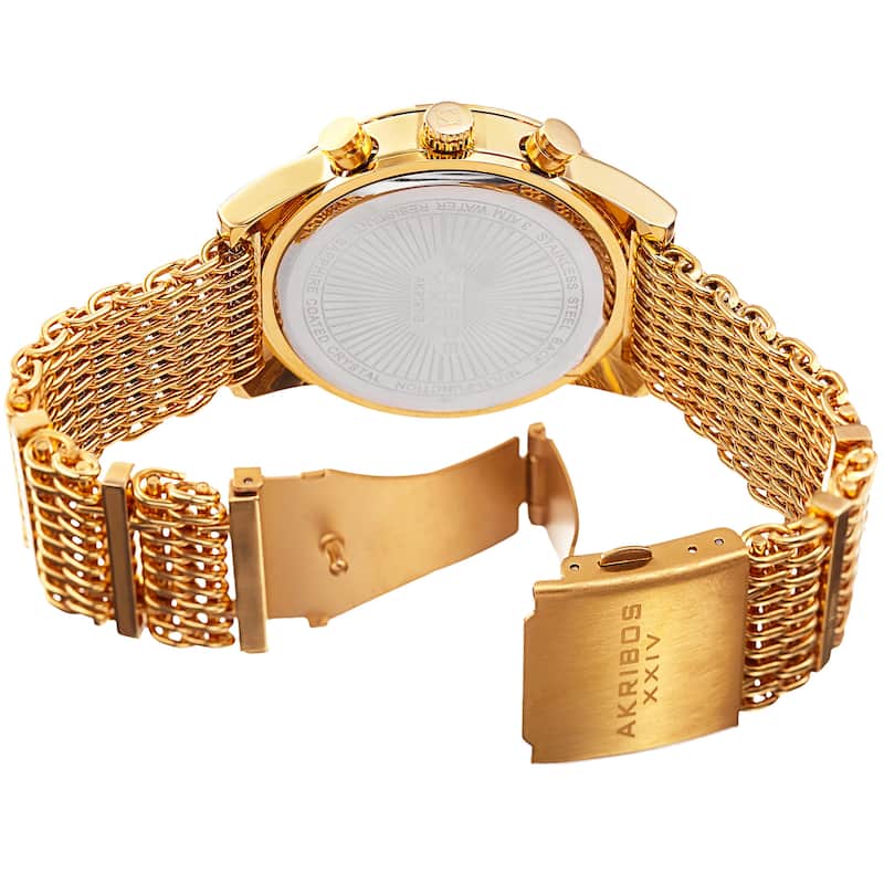 Akribos Men's Swiss Quartz Multifunction Gold-Tone Mesh Bracelet Watch