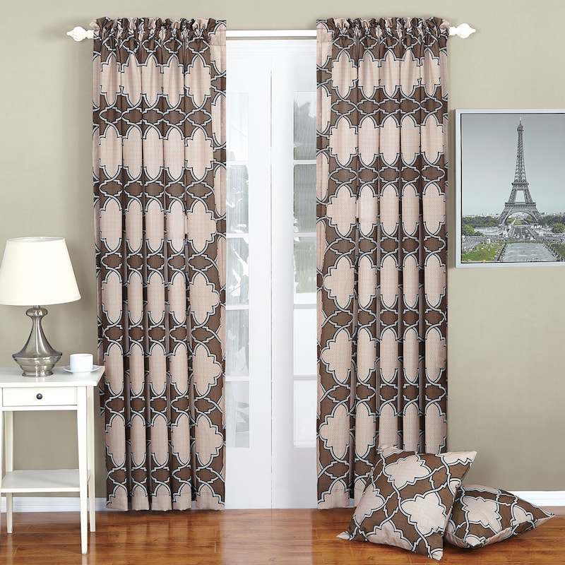 Serenta Dobson Curtain and Throw Pillow Shell Set - 70" x 84" - 84 Inches - Coffee